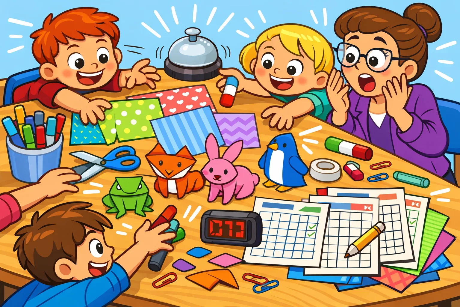 Animal camouflage experiment supplies arranged for kids science activity.