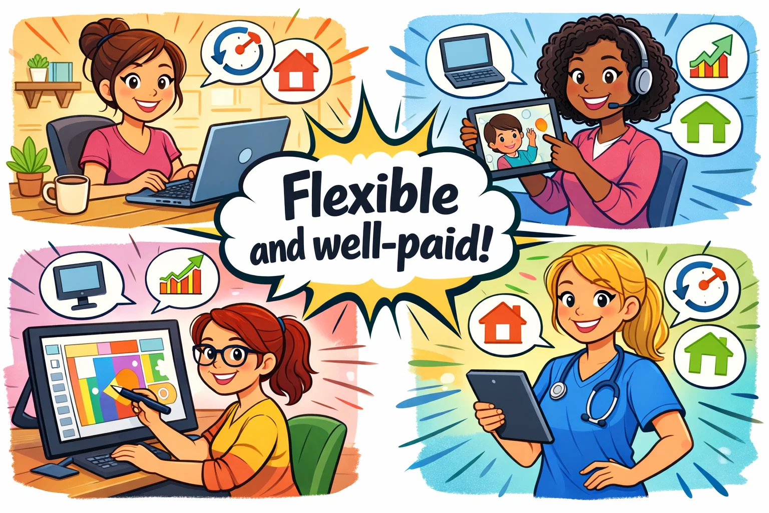 Best family friendly flexible careers for mothers working in remote jobs.
