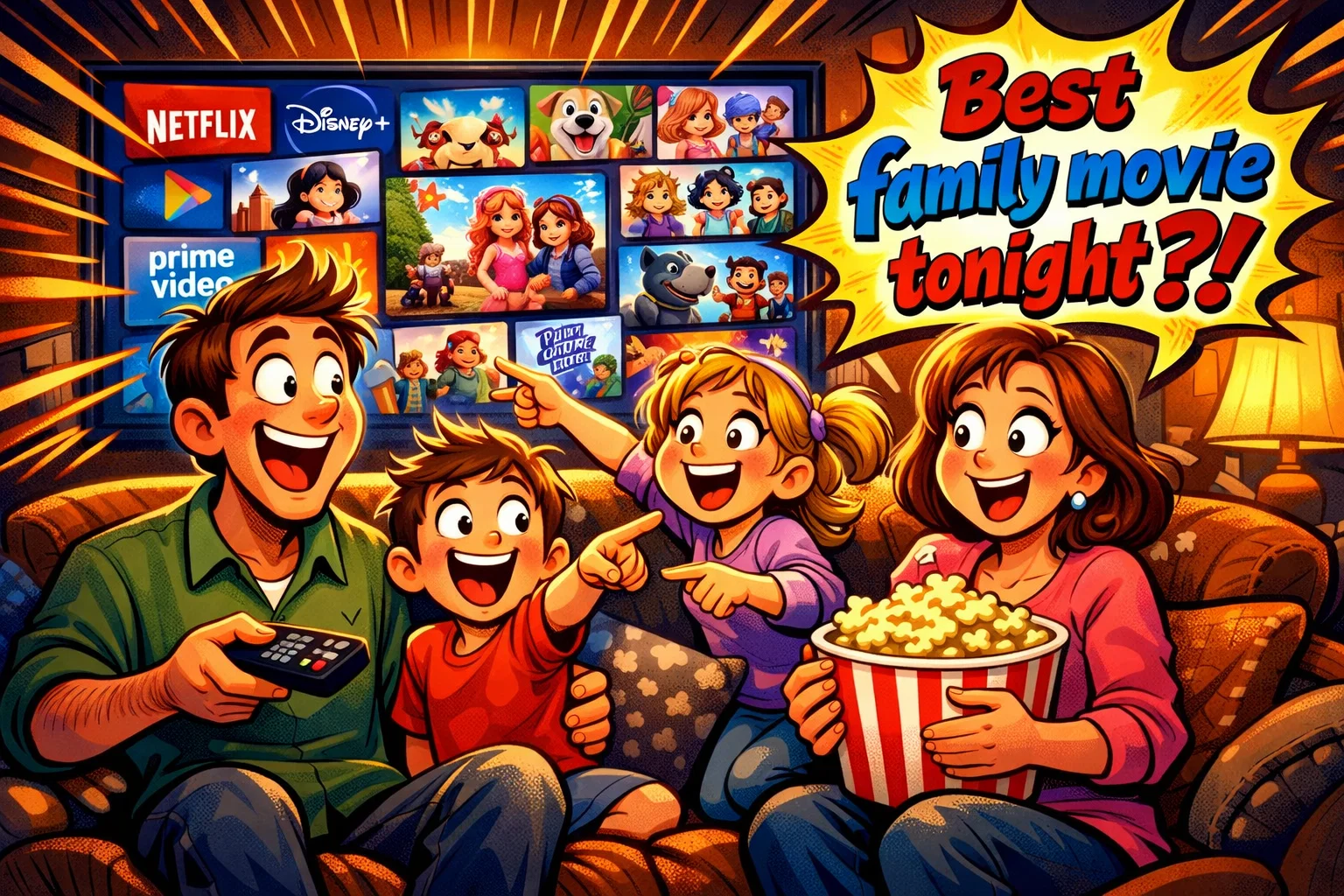 Best family movies across streaming platforms on family movie night at home.