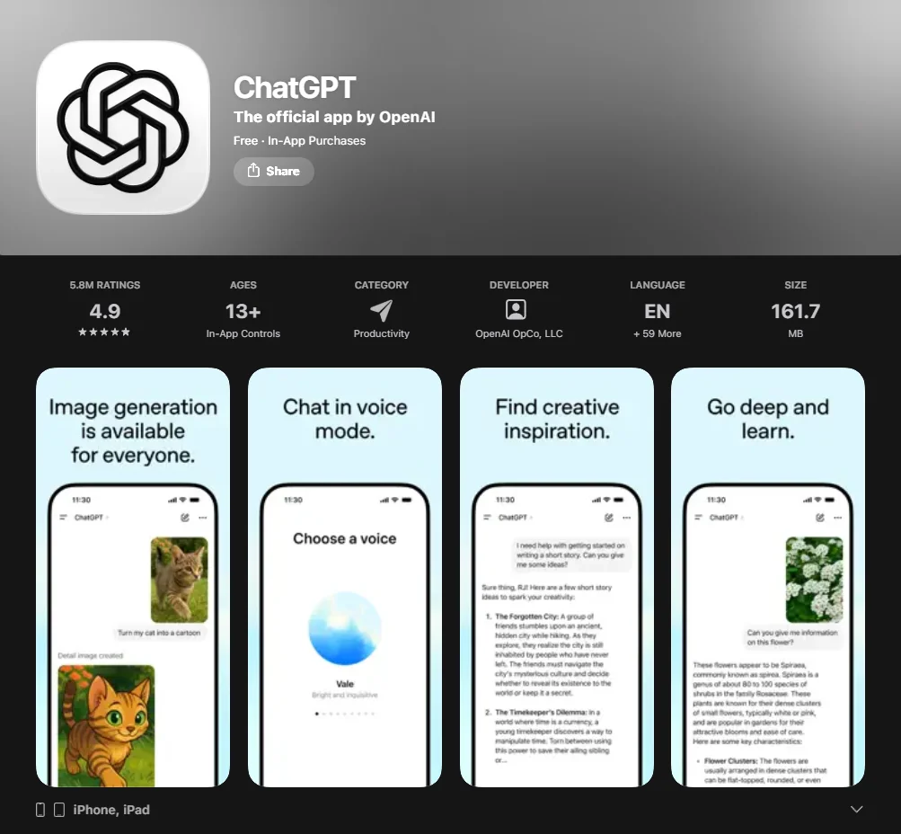 Screenshot of ChatGPT