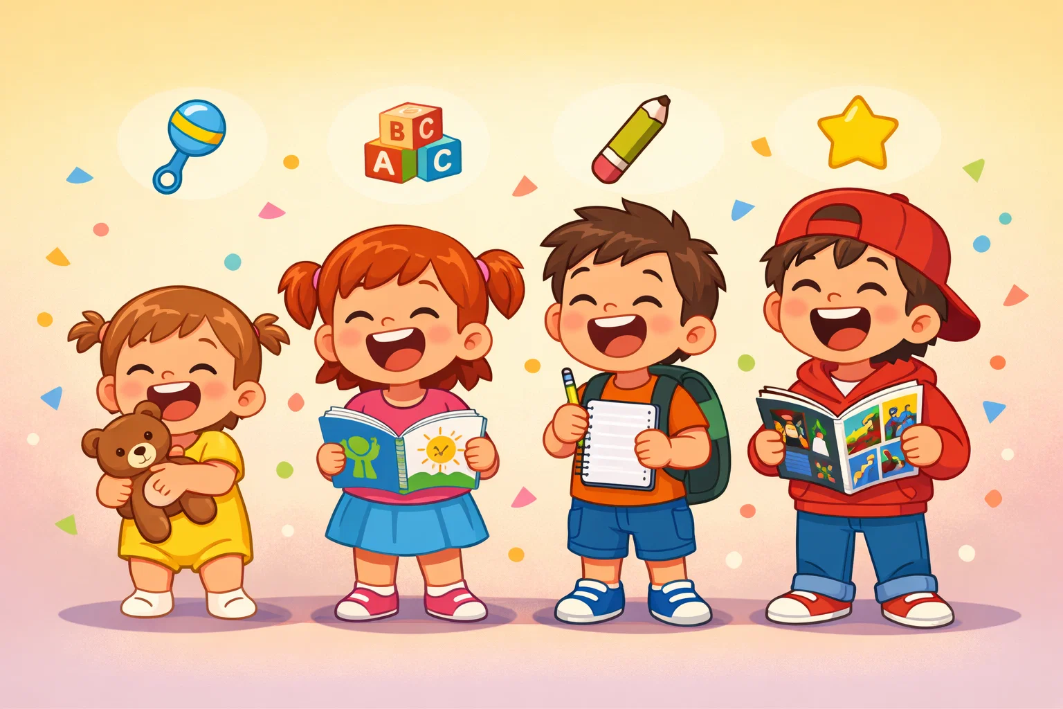 Kids laughing at child friendly jokes by age group.