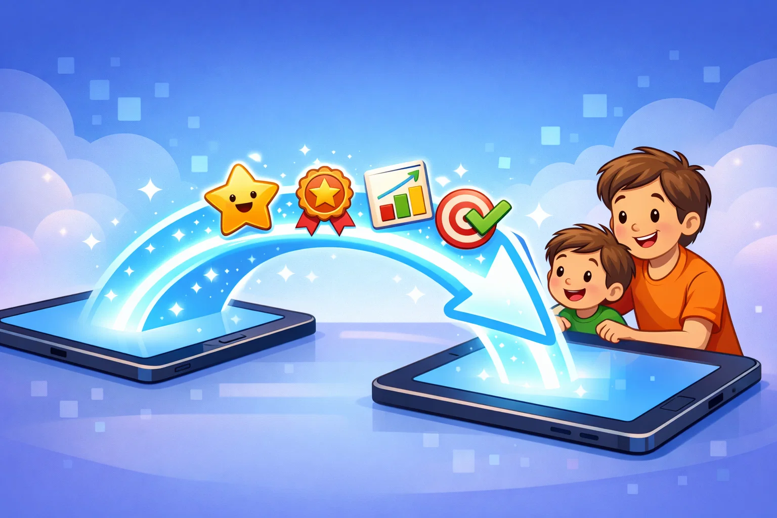 Data migration and account setup transferring child progress safely.
