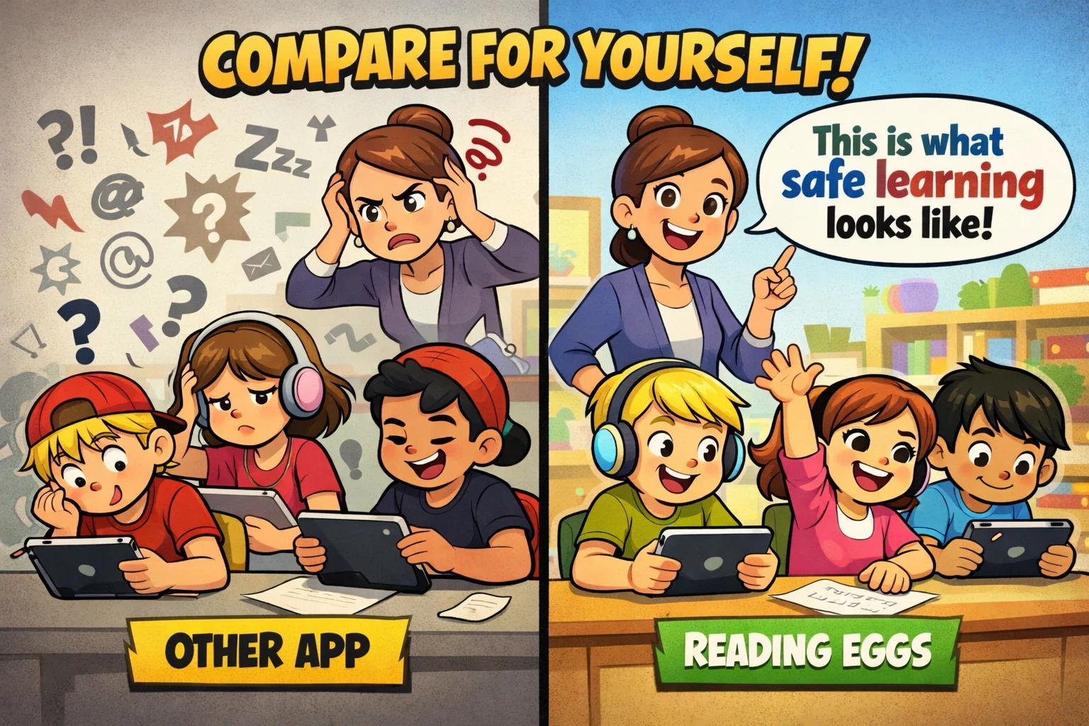Comparing Reading Eggs with other apps, emphasizing the app’s unique learning features.
