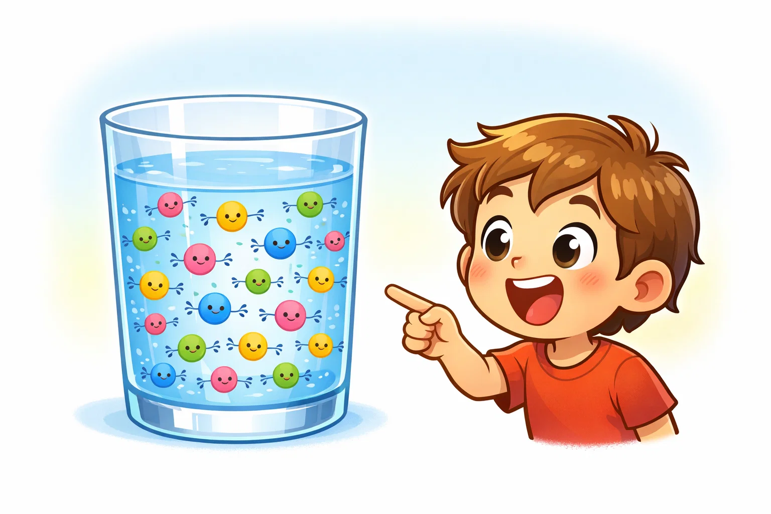 Diffusion explained simple terms using food coloring spreading in water.