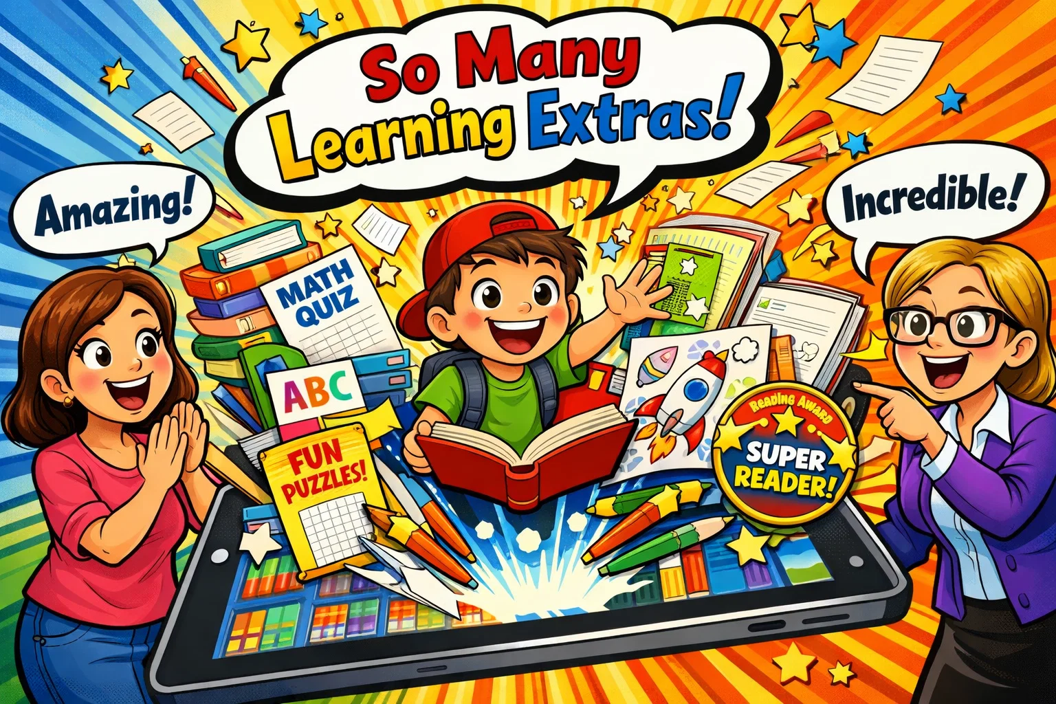 Digital library worksheets and extra resources in Reading Eggspress for kids.
