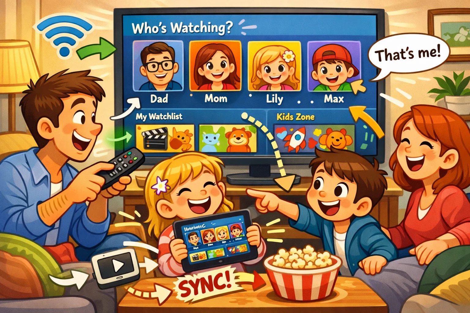 Disney Plus how it works for families with kids profiles on TV and tablets.
