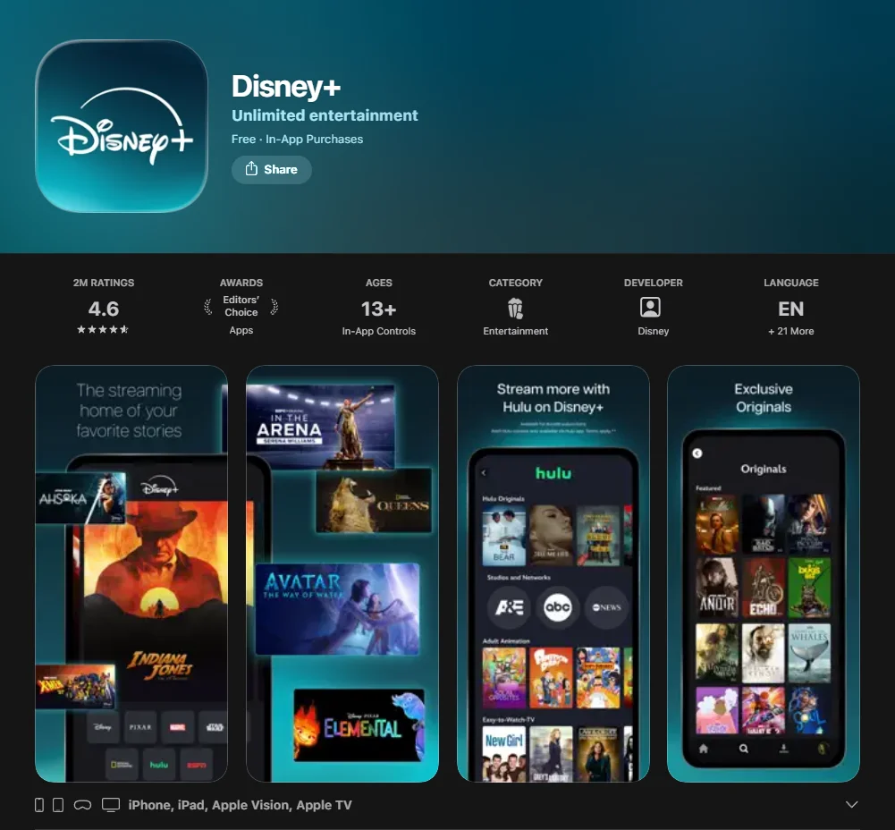 Disney+ App Screenshot.
