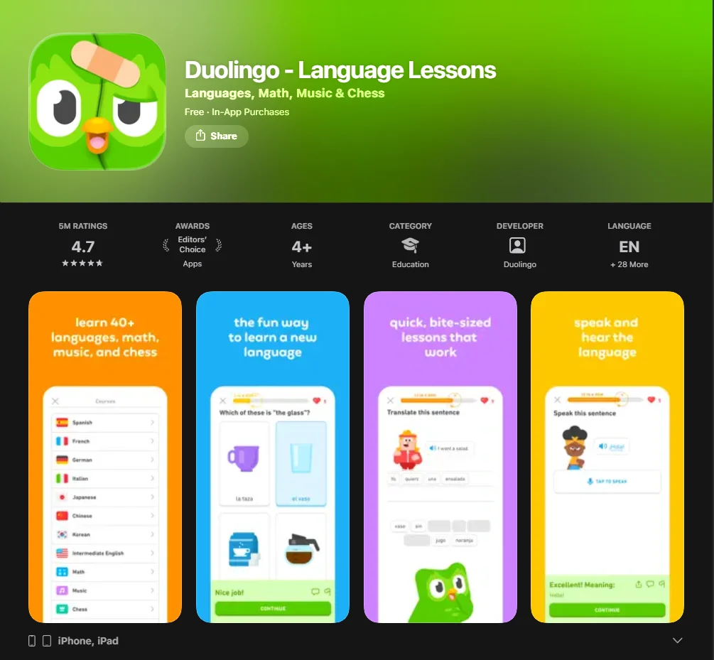 Screenshot of Duolingo
