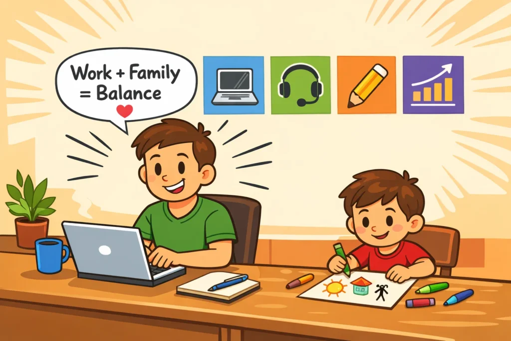 Father working from home in family friendly careers for fathers setup.