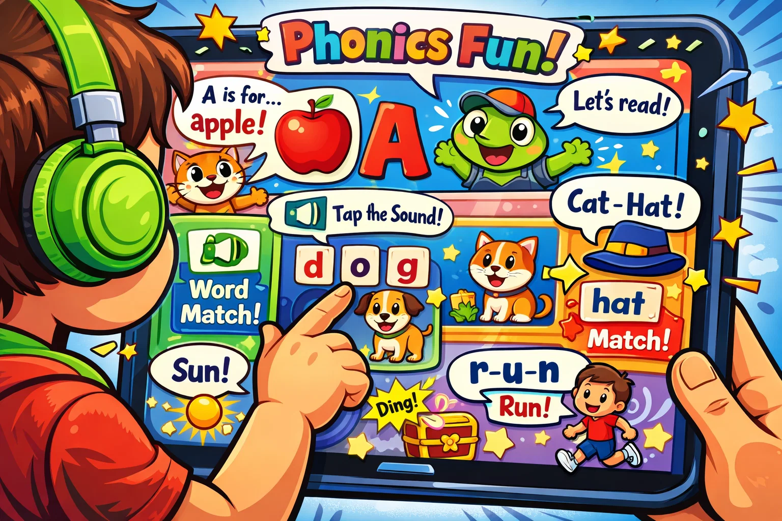  Fast Phonics app experience with interactive phonics lessons and reading activities.
