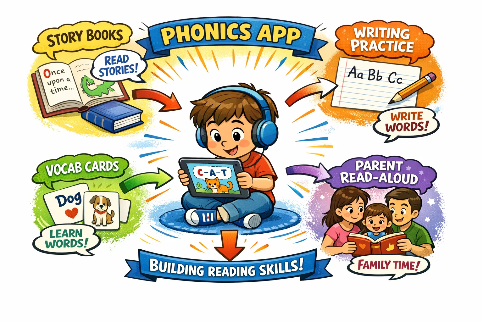 Fast Phonics full literacy curriculum with phonics, books, writing, and vocabulary.
