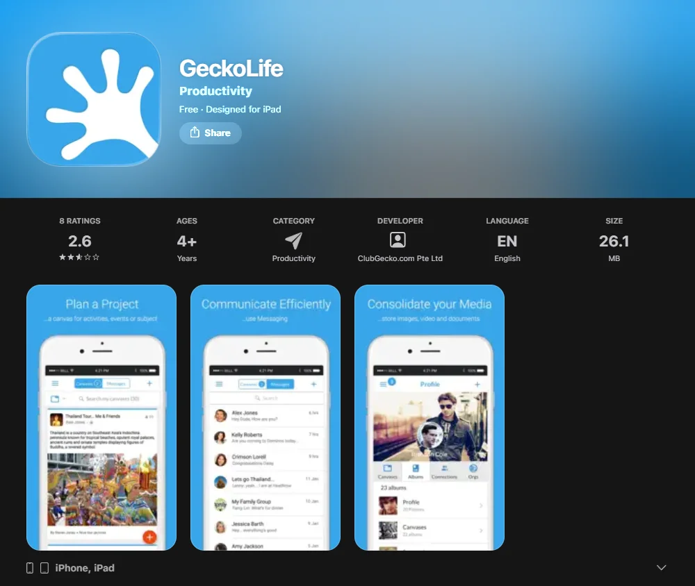 Screenshot of GeckoLife
