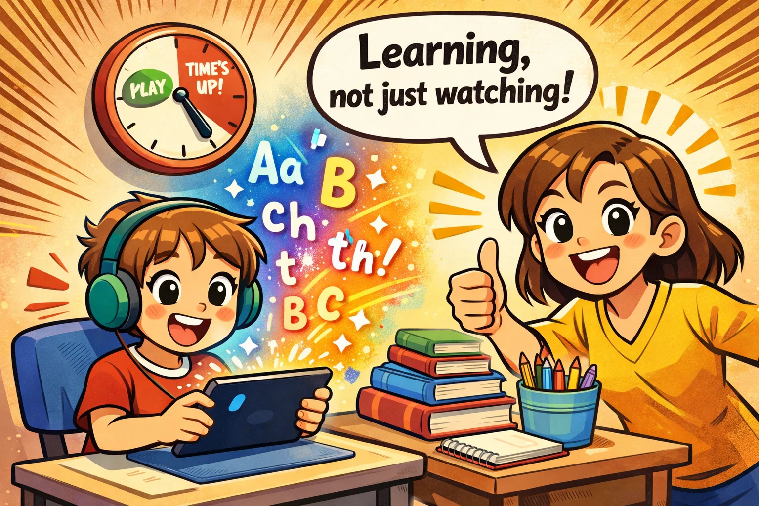 Healthy screen time learning quality in kids reading apps.

