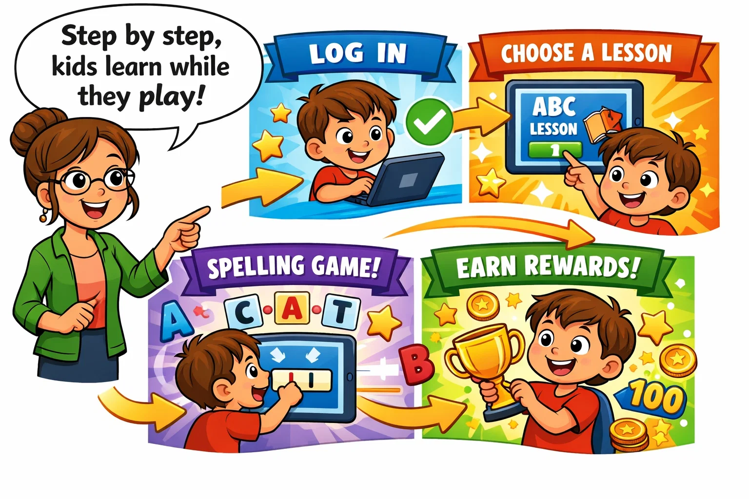 How Nessy program works for kids with step by step reading and spelling activities.
