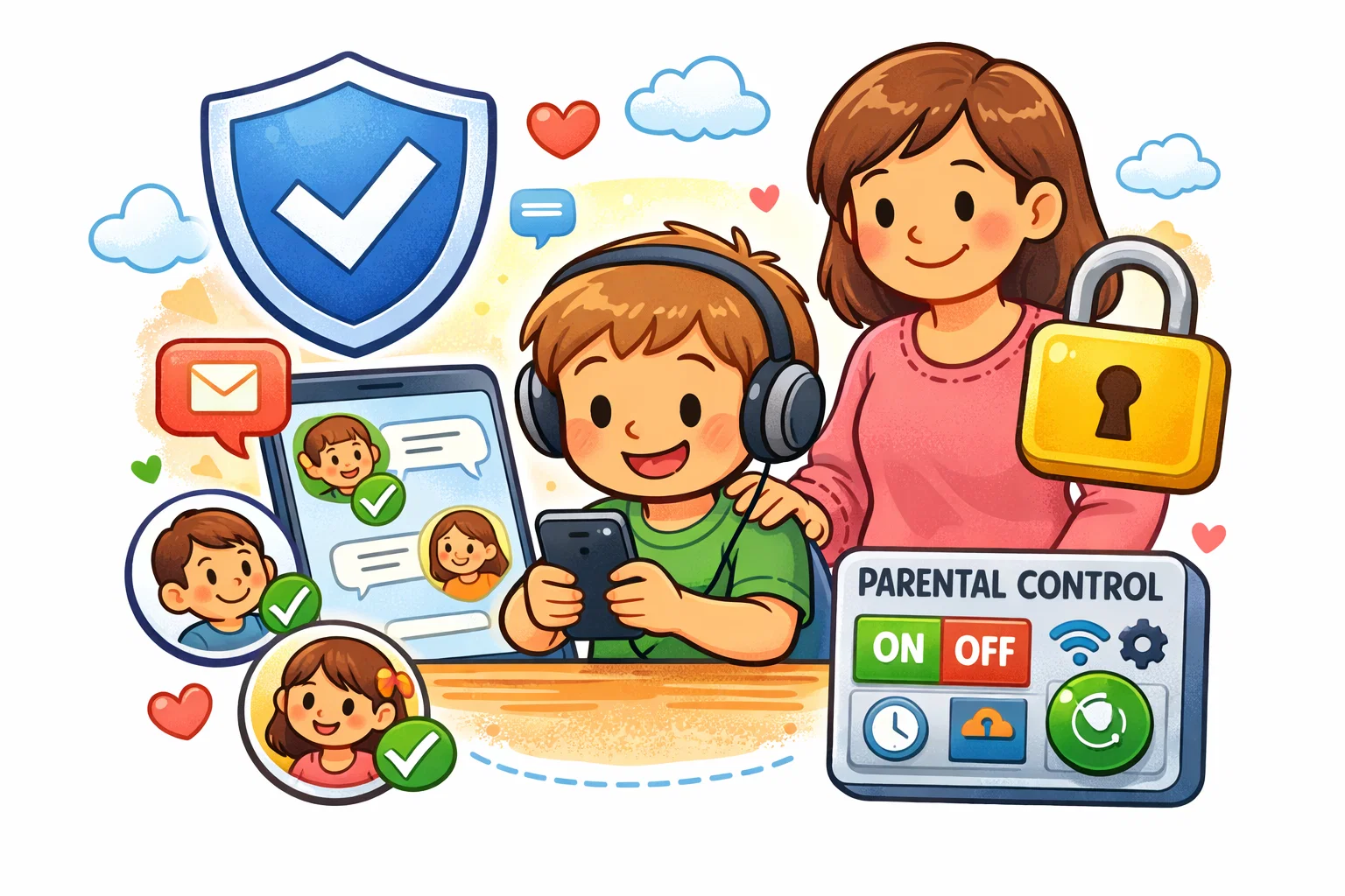  Is JusTalk Kids safe for kids image with parent controls and approved contacts.
