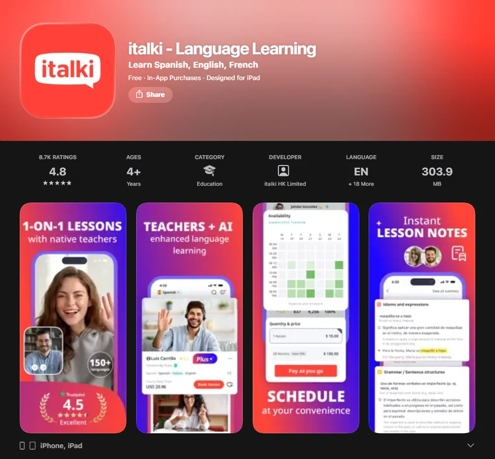 Screenshot of italki