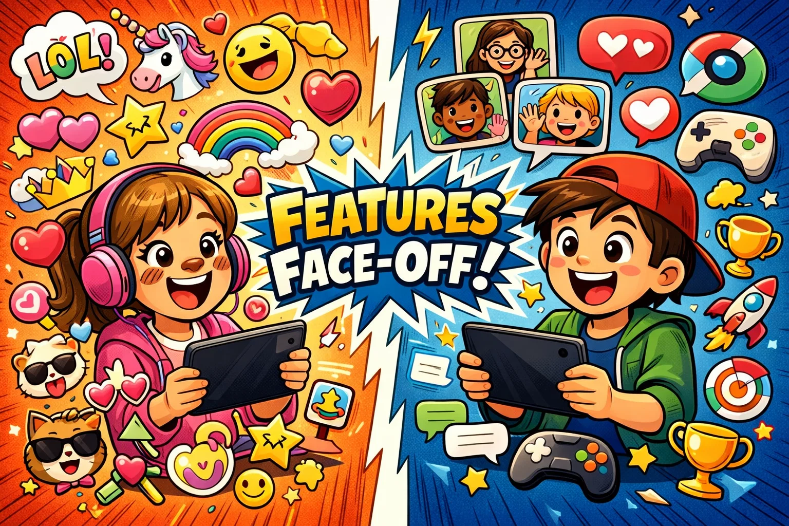 JusTalk Kids vs Messenger Kids features comparison with chat and video calls.
