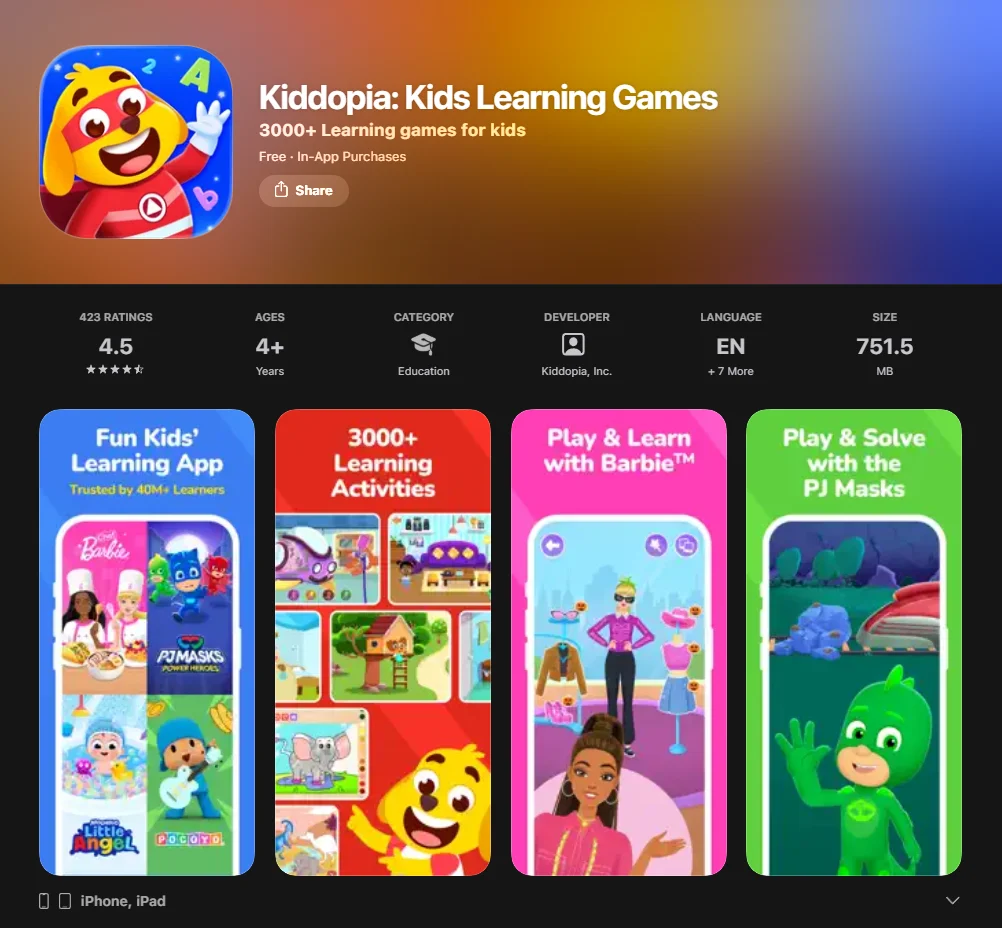 Kiddopia App Screenshot.