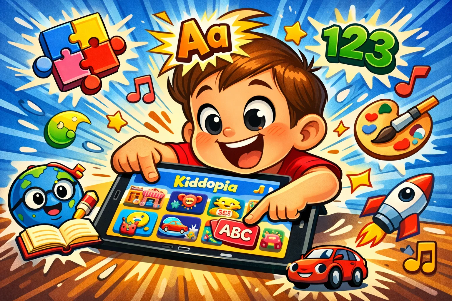  Child enjoying interactive educational features of Kiddopia app, showcasing usability.
