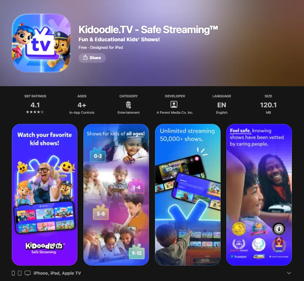 Kidoodle.TV App Screenshot. 
