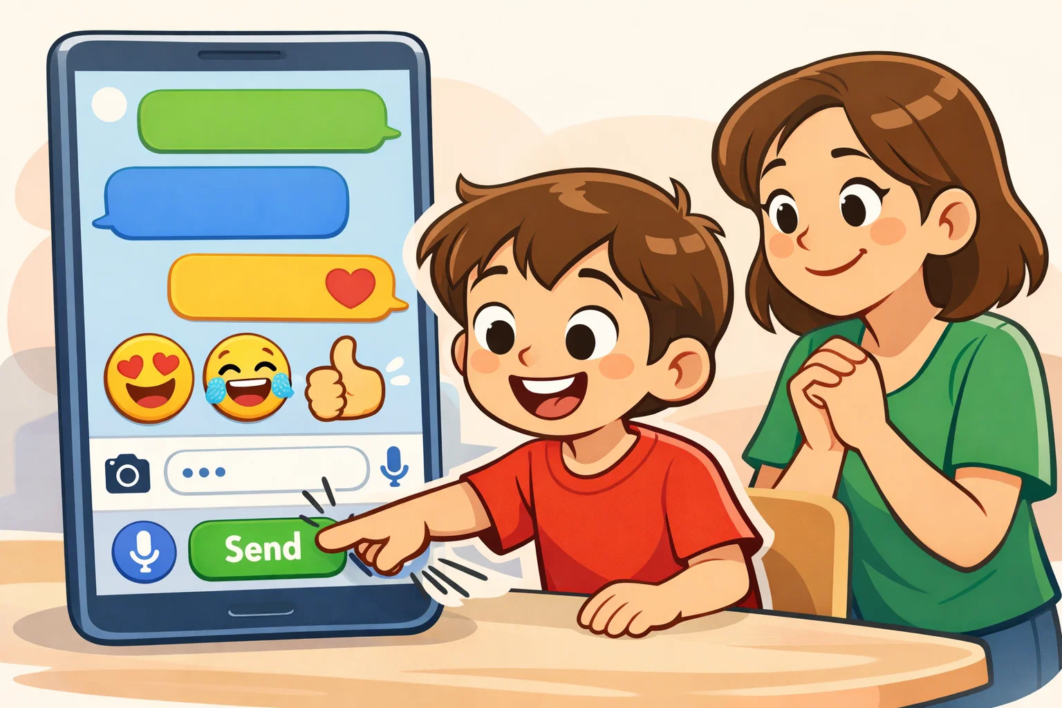 Kids messaging app user interface design with simple layout and colorful chat features.