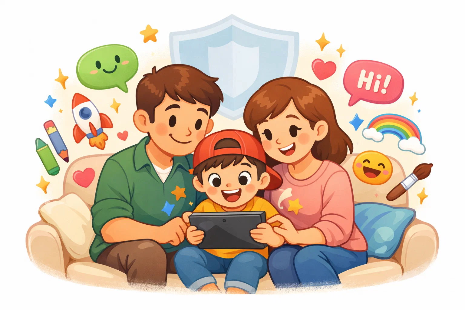 Kinzoo app family messaging overview with child and parent using secure chat features.