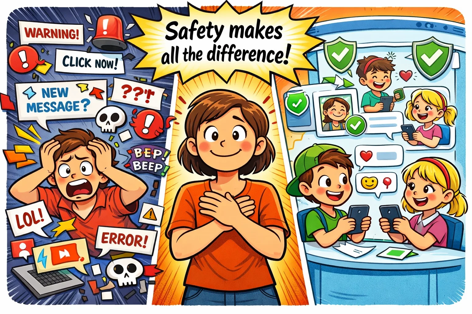 Kinzoo safety features comparison for kids with secure chat and parent-friendly design.
