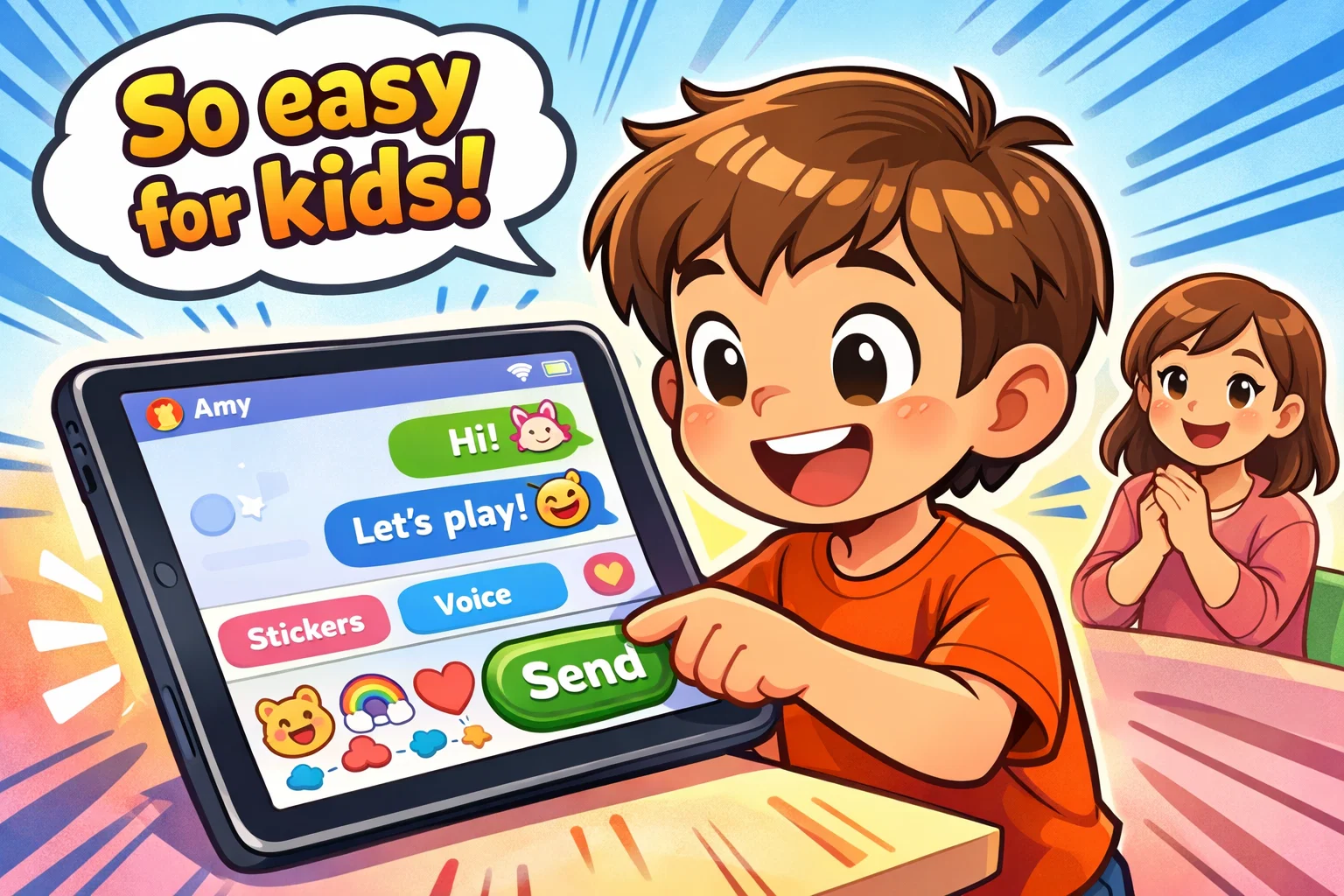  Kinzoo user experience interface design for kids with simple colorful messaging layout.
