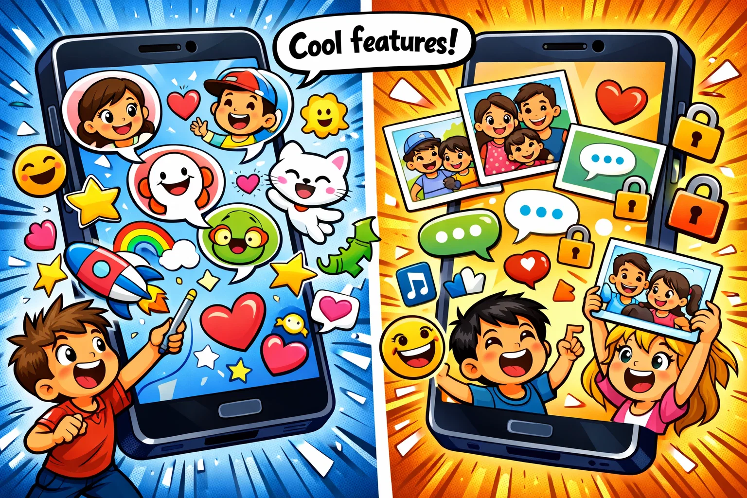 Kinzoo vs JusTalk Kids main features comparison with chat and video tools.
