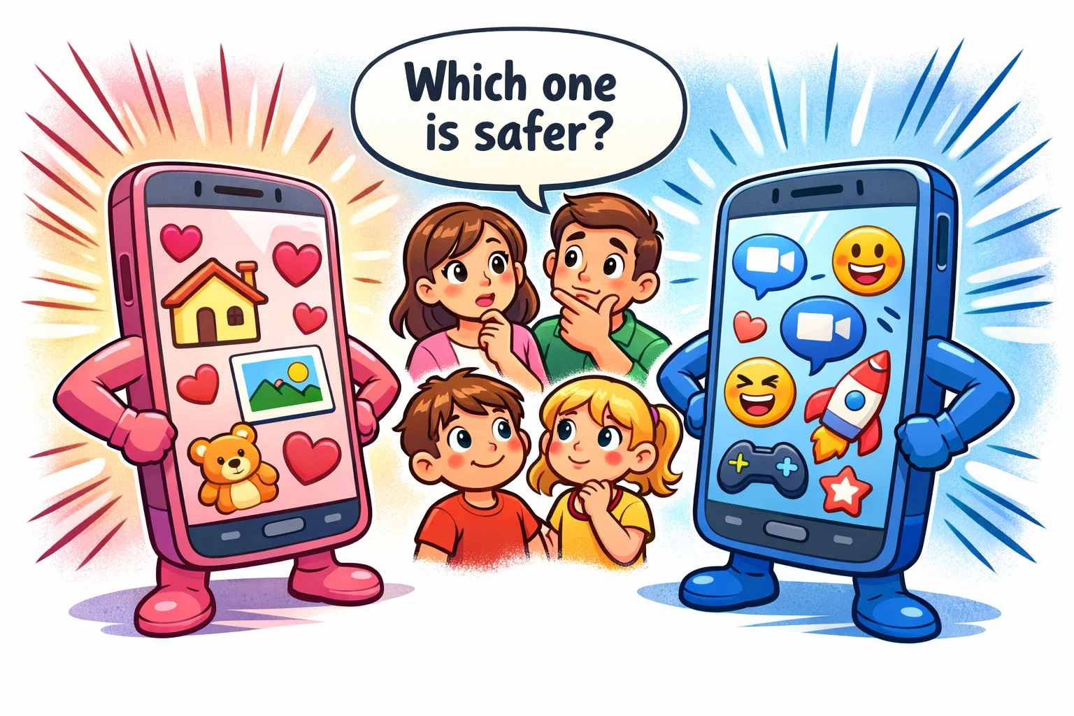 Kinzoo vs JusTalk Kids safe messenger comparison for families choosing app.