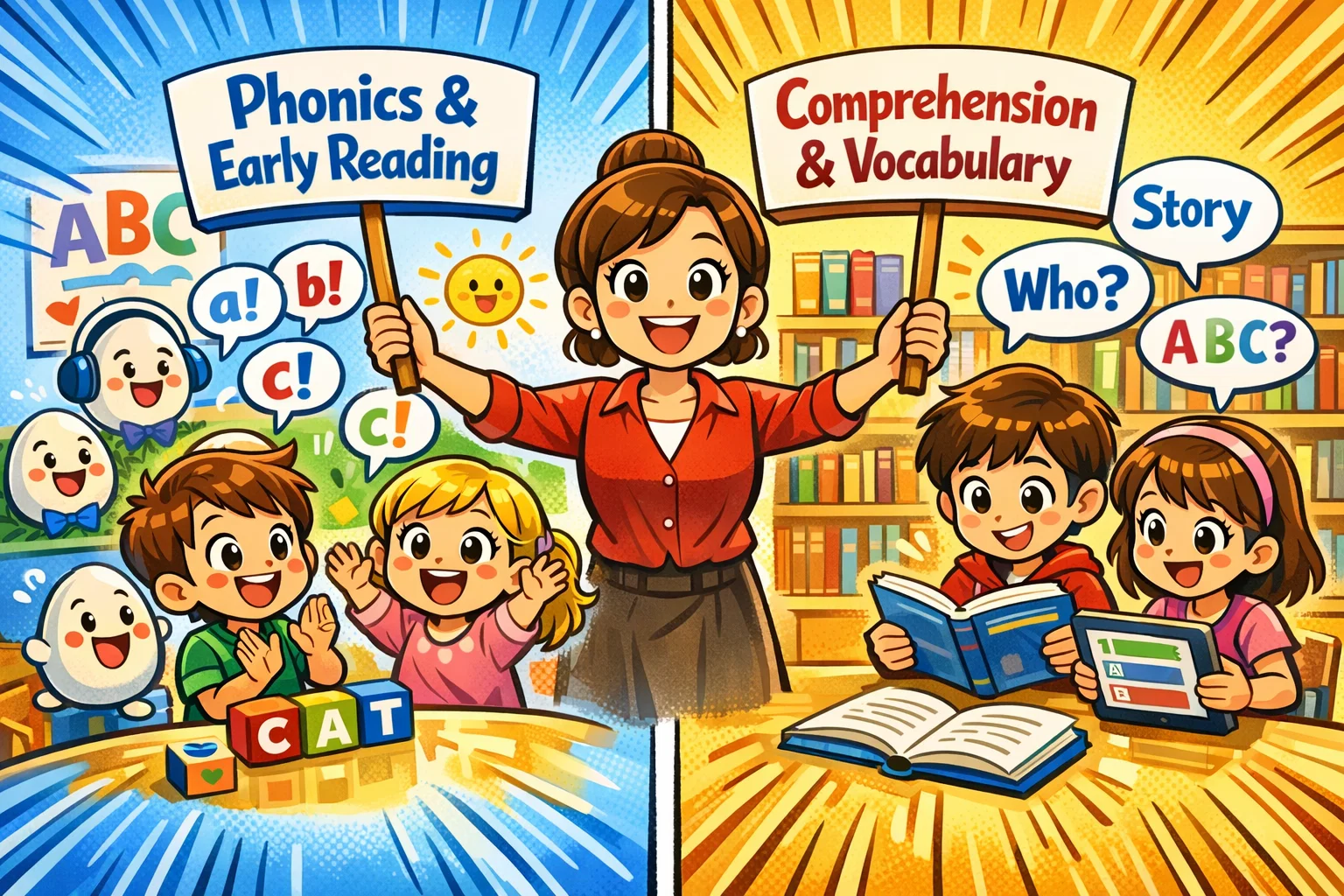  Reading Eggs vs Reading Eggspress learning focus differences for kids reading skills.
