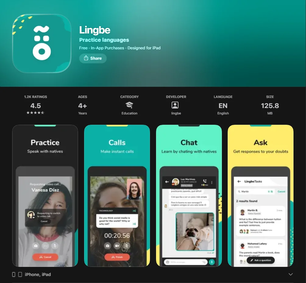 Screenshot of Lingbe
