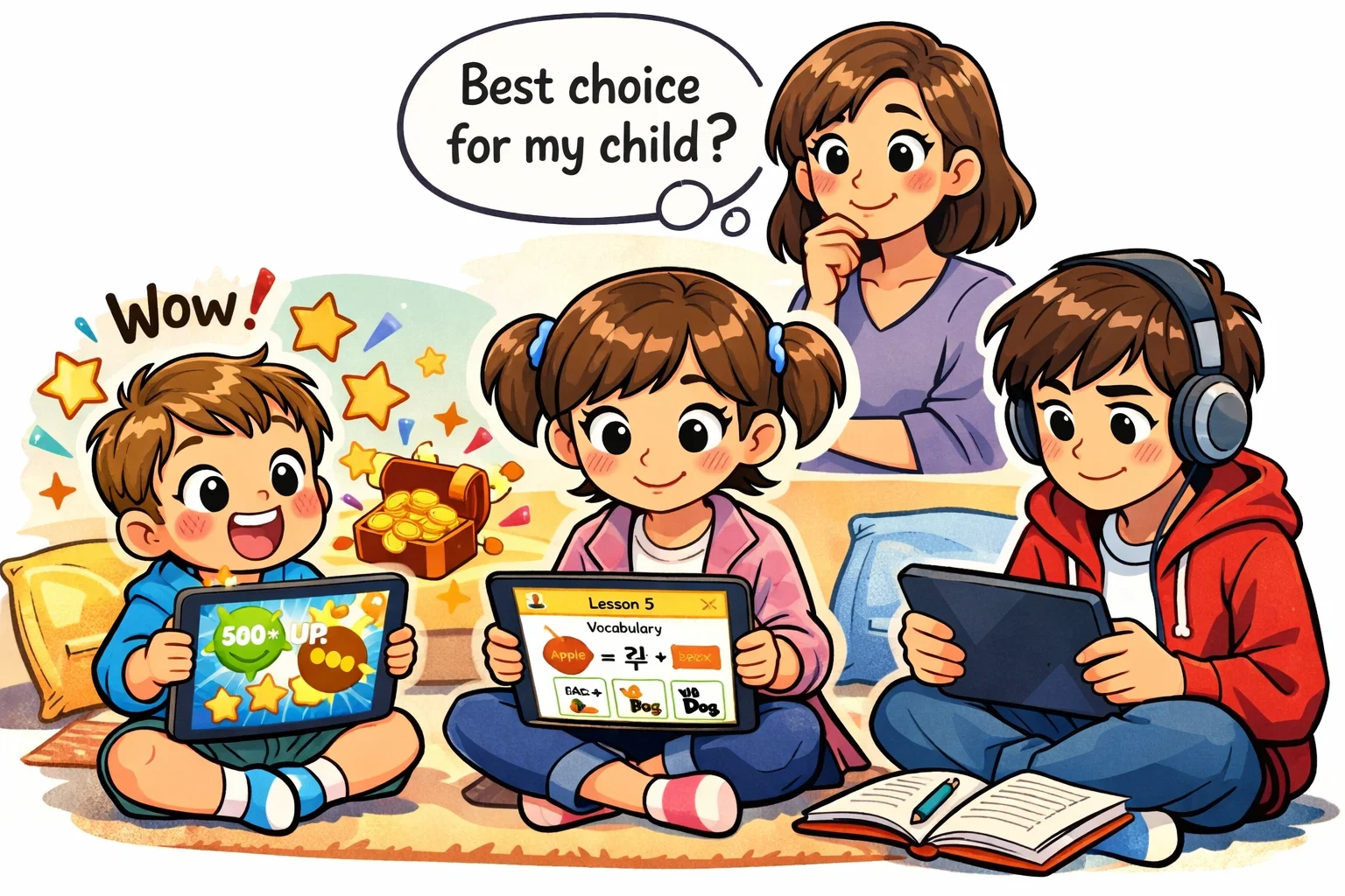 LingoDeer vs Duolingo for kids learning apps used by children of different ages.
