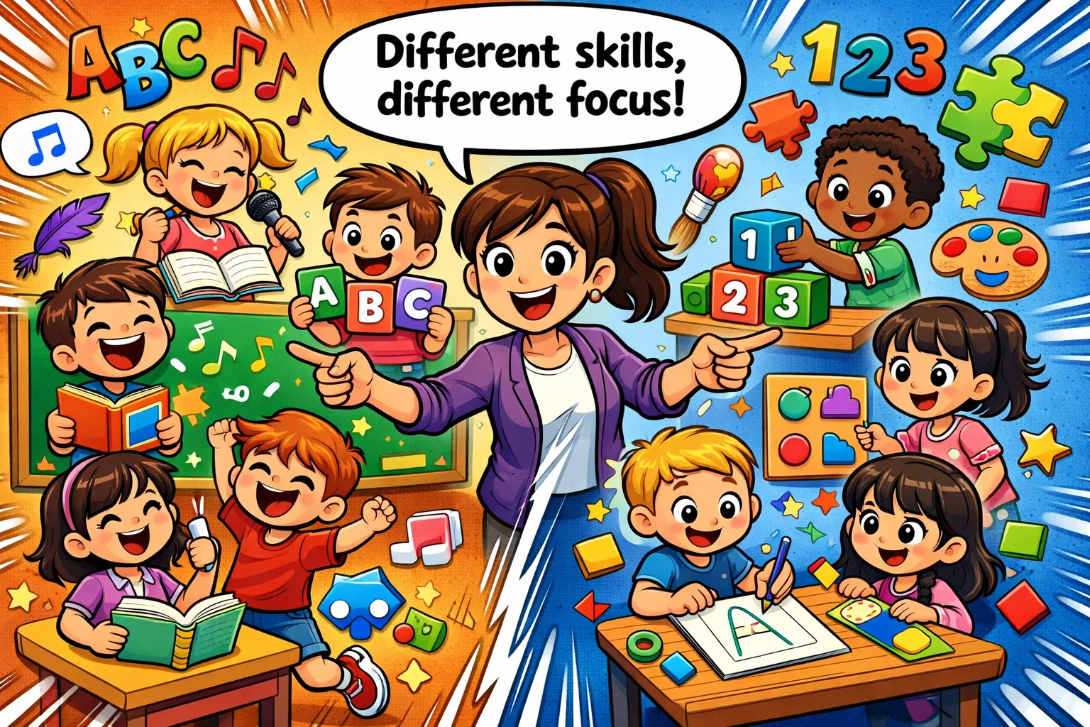 Lingokids vs Keiki content focus with literacy and math activities.
