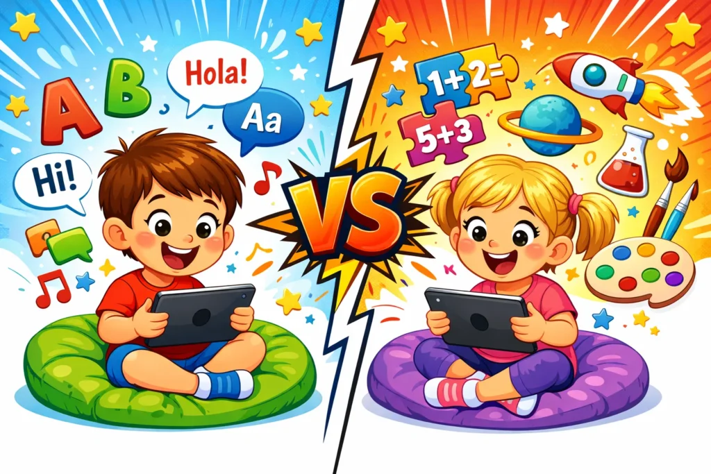 Lingokids vs Kiddopia kids learning apps comparison with language and preschool activities.