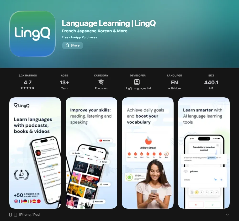 Screenshot of LingQ
