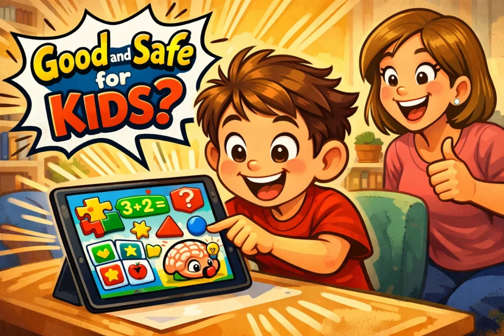 LogicLike review showing good and safe app for kids during puzzle play.