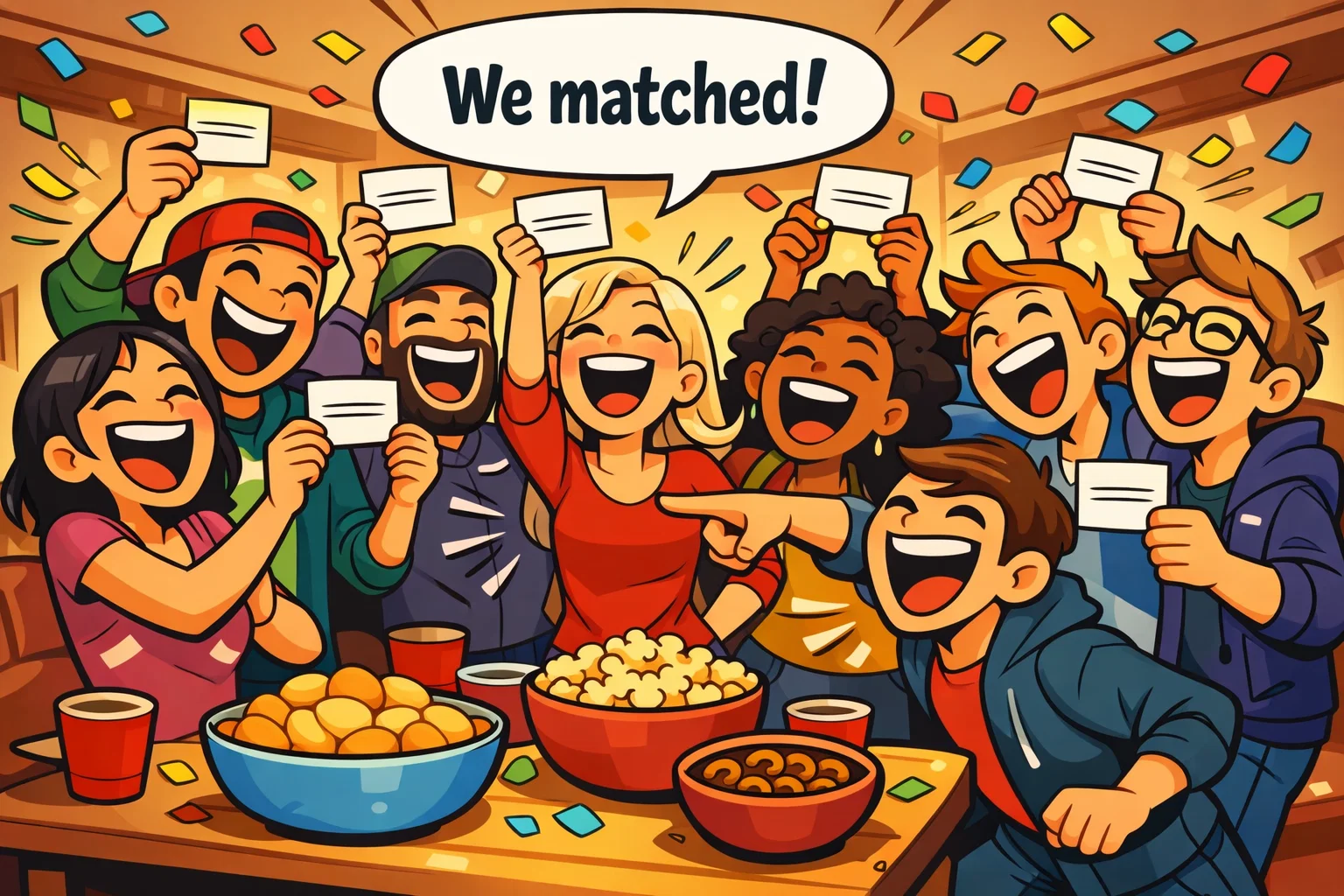 Matching answers group word game with players showing same words.
