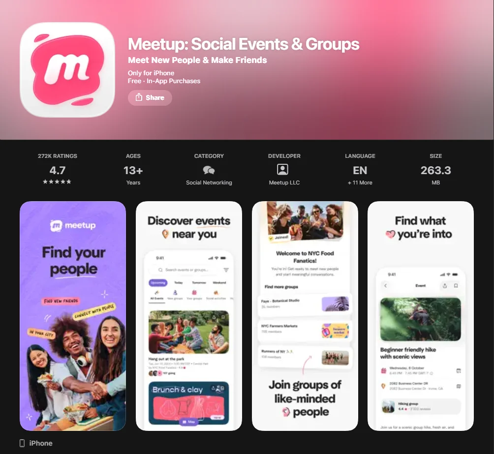 Screenshot of Meetup