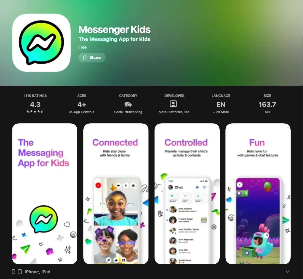 Screenshot of Messenger Kids
