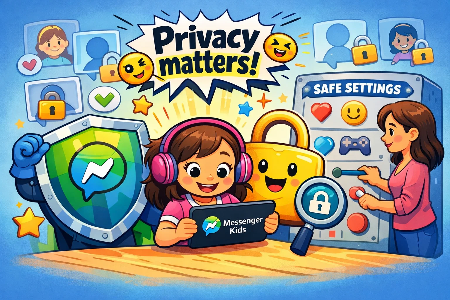 Messenger Kids privacy settings for kids with safe chat tools and family protection.
