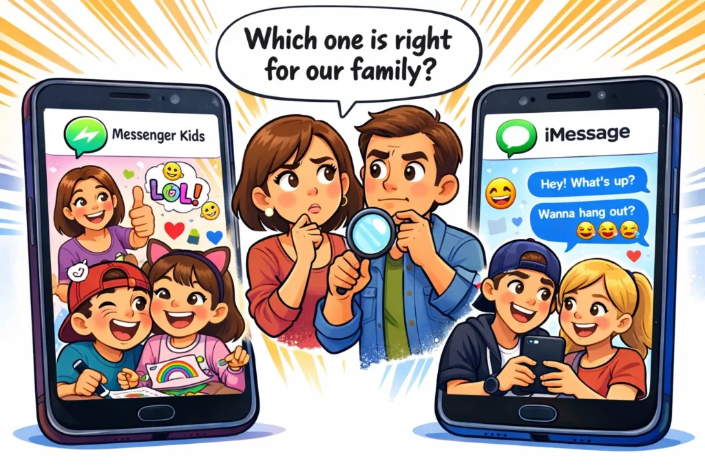 Messenger Kids vs iMessage comparison for parents choosing messaging apps for children.