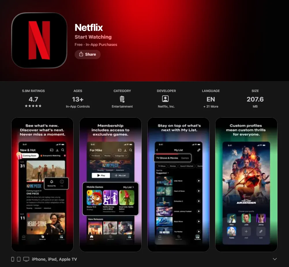  Netflix App Screenshot. 
