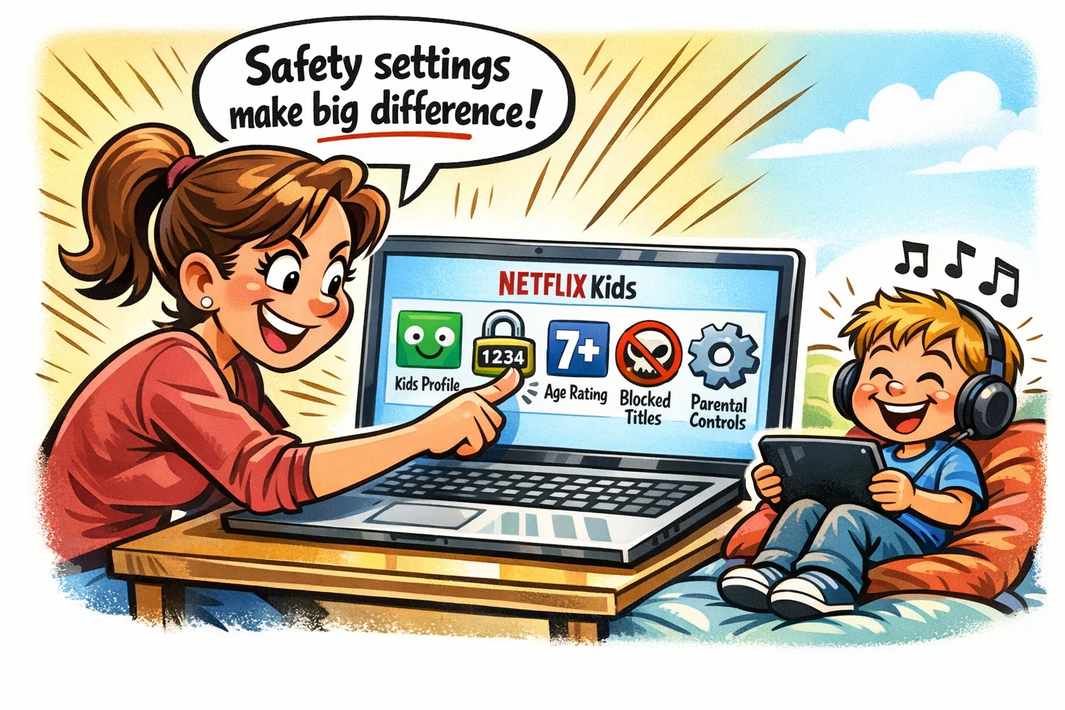 Netflix Kids safety features helping parents create protected viewing for children.