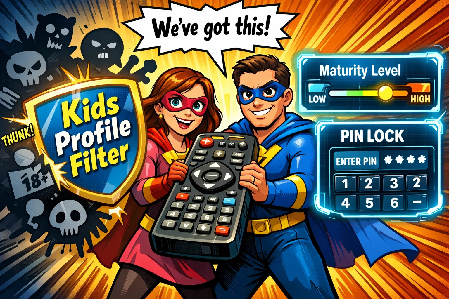 Netflix parental controls comparison showing maturity level settings and kids profile filter.
