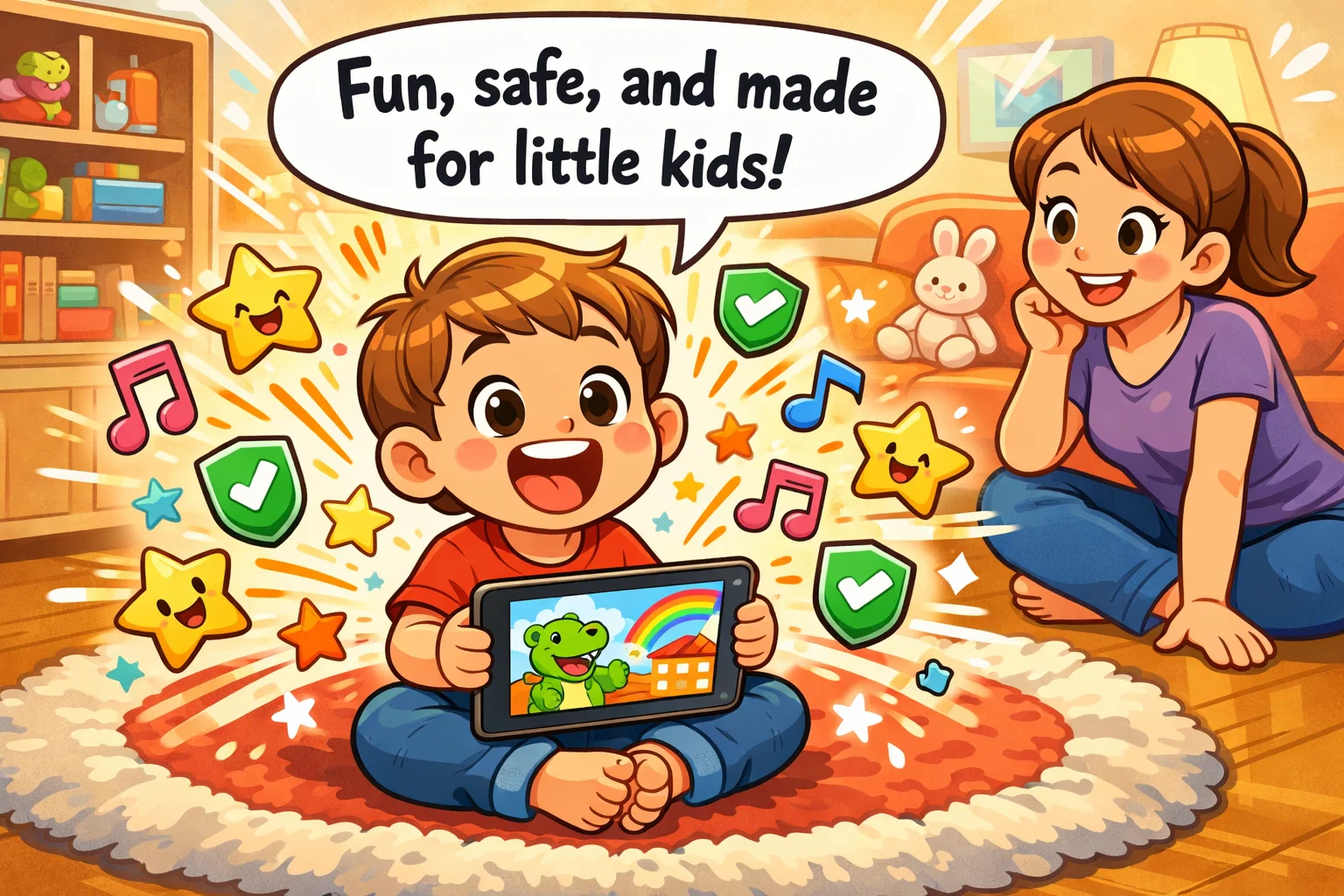 Nick Jr review safe for preschoolers with child and parent watching kids content at home.