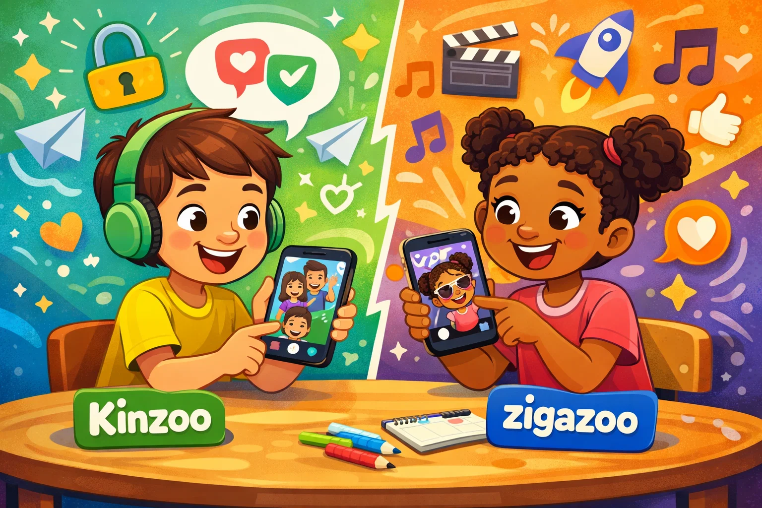 Overview of Kinzoo and Zigazoo for kids with fun features and child-friendly interfaces.
