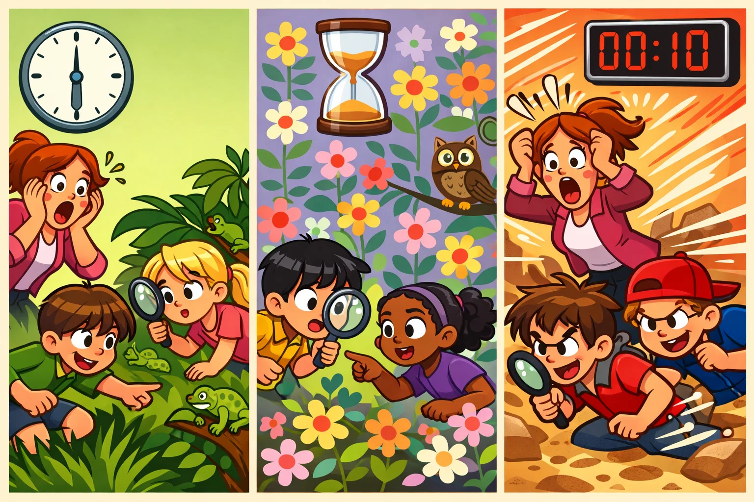 Predator game rounds structure with multiple camouflage challenges for kids.