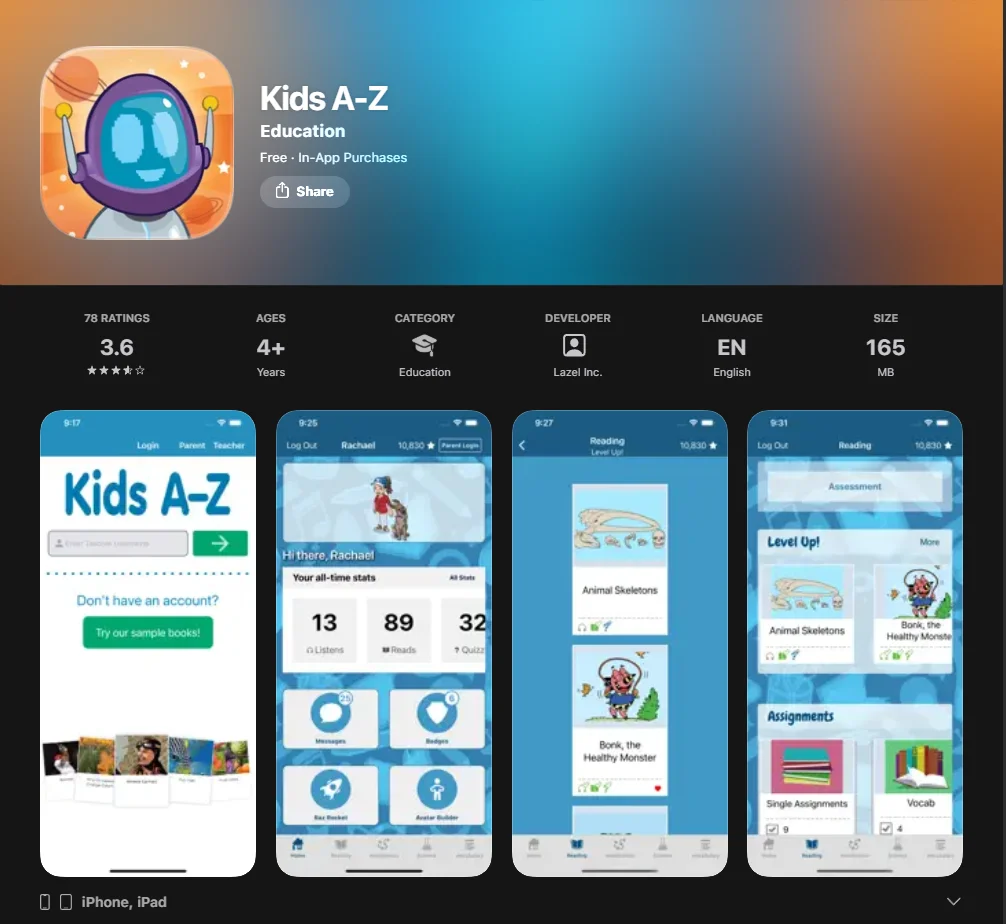  Raz-Kids App Screenshot.
