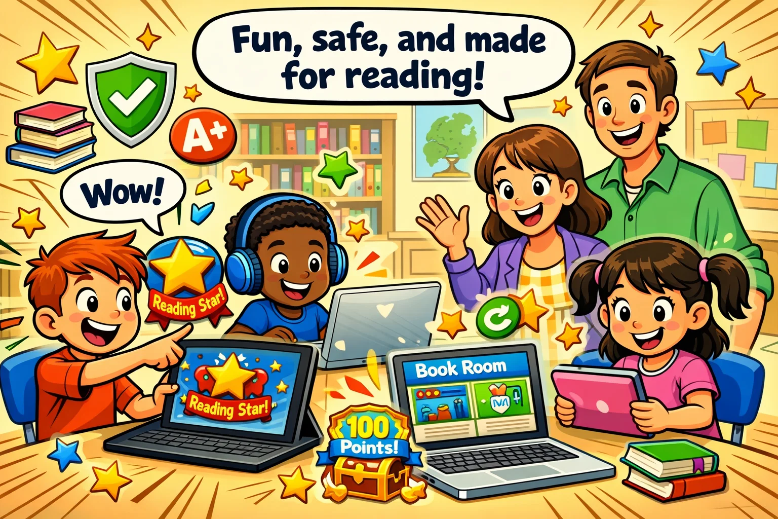 Raz Kids review showing safe and fun reading app use for kids in classroom.